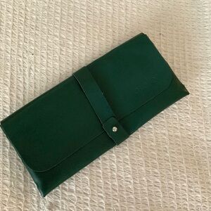 New Ciele Cosmetics Green Leather Makeup Brush Travel Case Holder Bag